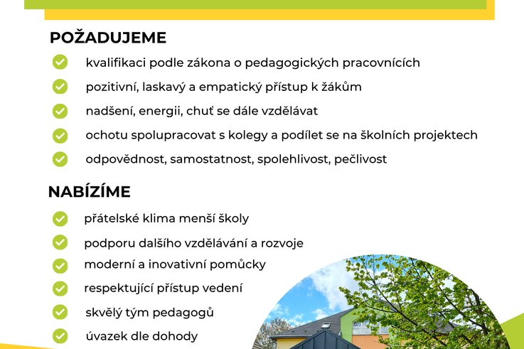 Hledáme učitelku / učitele na 1. stupeň
